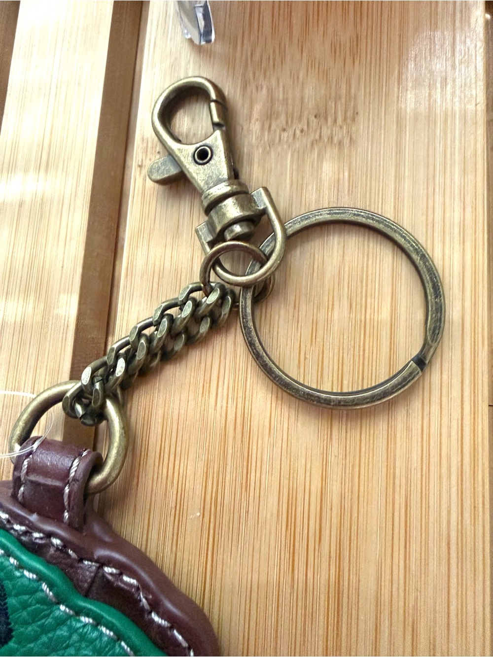 Chala Green & Tan Dinosaur Keychain Bag Charm with Bronze Hardware - Picture 2 of 5